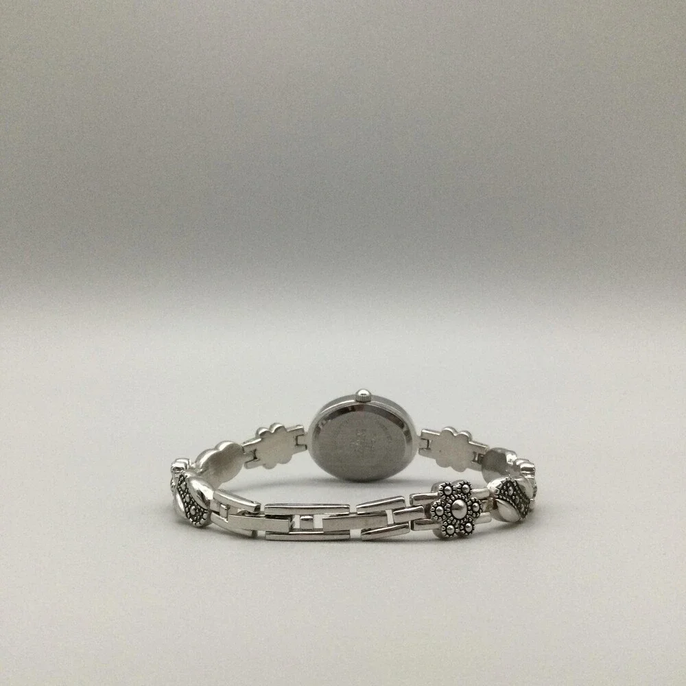 Womens Watch 19mm Silver Tone Oval White MOP Bracelet Gemmed New Battery 7.75